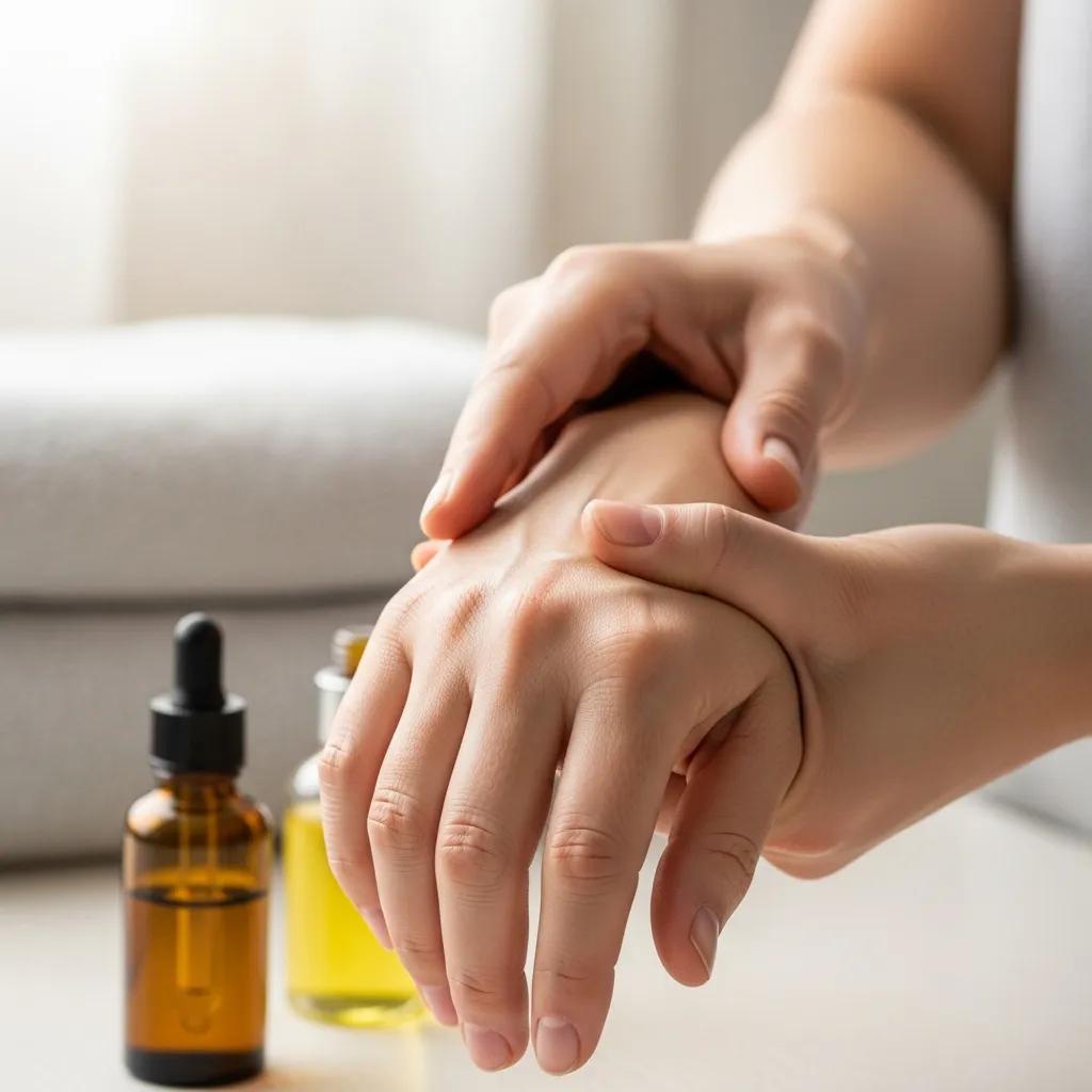 Person caring for their hand and wrist in a soothing environment