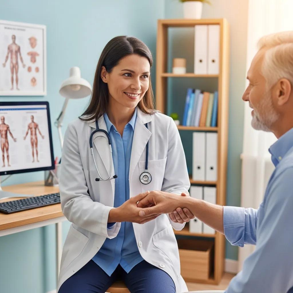 Hand doctor consulting with a patient in a clinic, highlighting expert care and professionalism